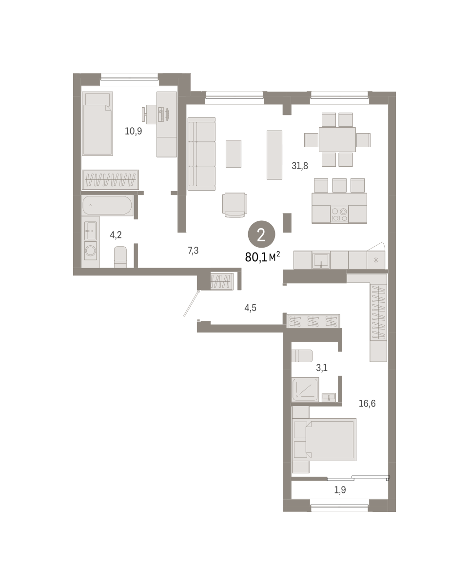 2-комнатная 80 м2 в ЖК Европейский берег корпус null этаж 8