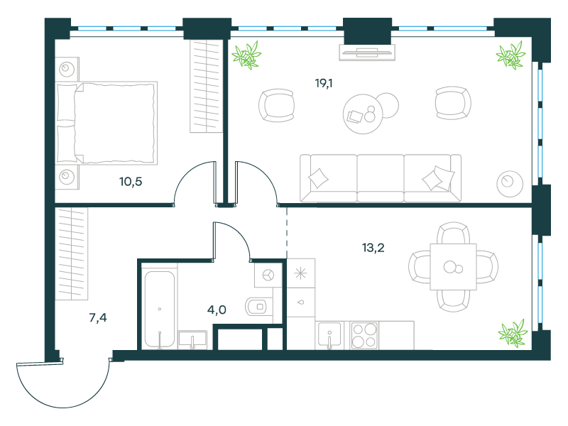 2-комнатная 54 м2 в ЖК Level Южнопортовая корпус null этаж 13