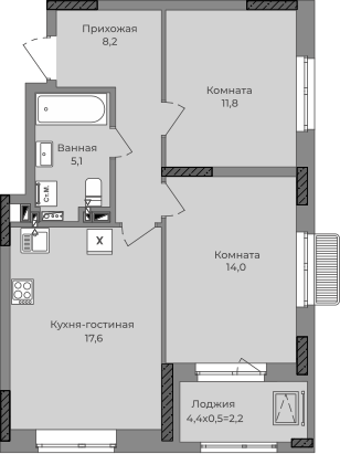 2-комнатная 61 м2 в ЖК Город-парк корпус null этаж 3