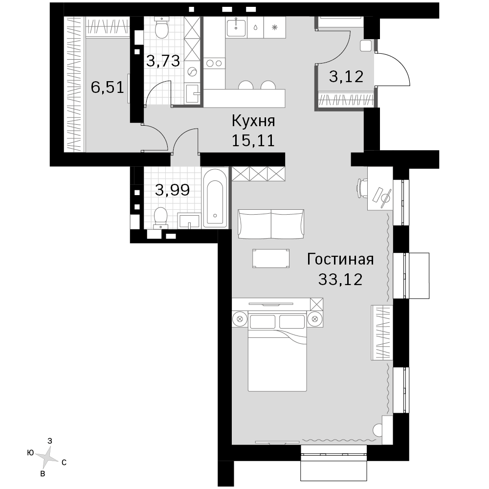 1-комнатная 65 м2 в ЖК Жаворонки Клаб корпус null этаж 1