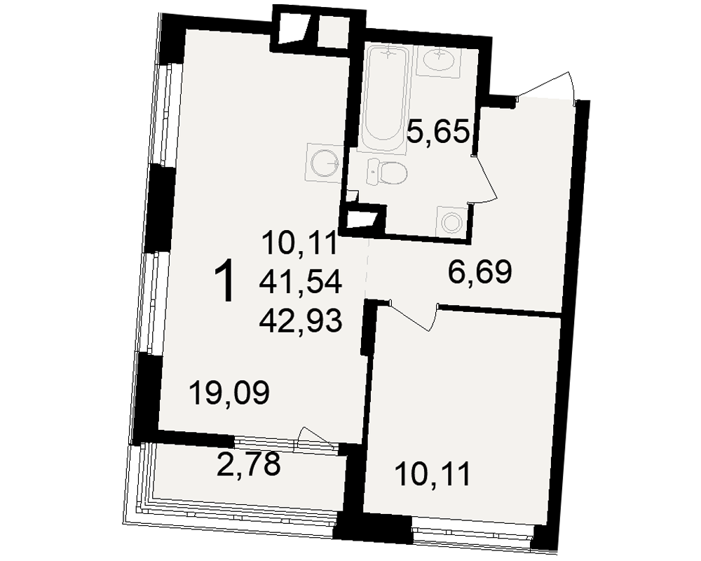 1-комнатная 42.9 м2 в ЖК undefined корпус null этаж 8