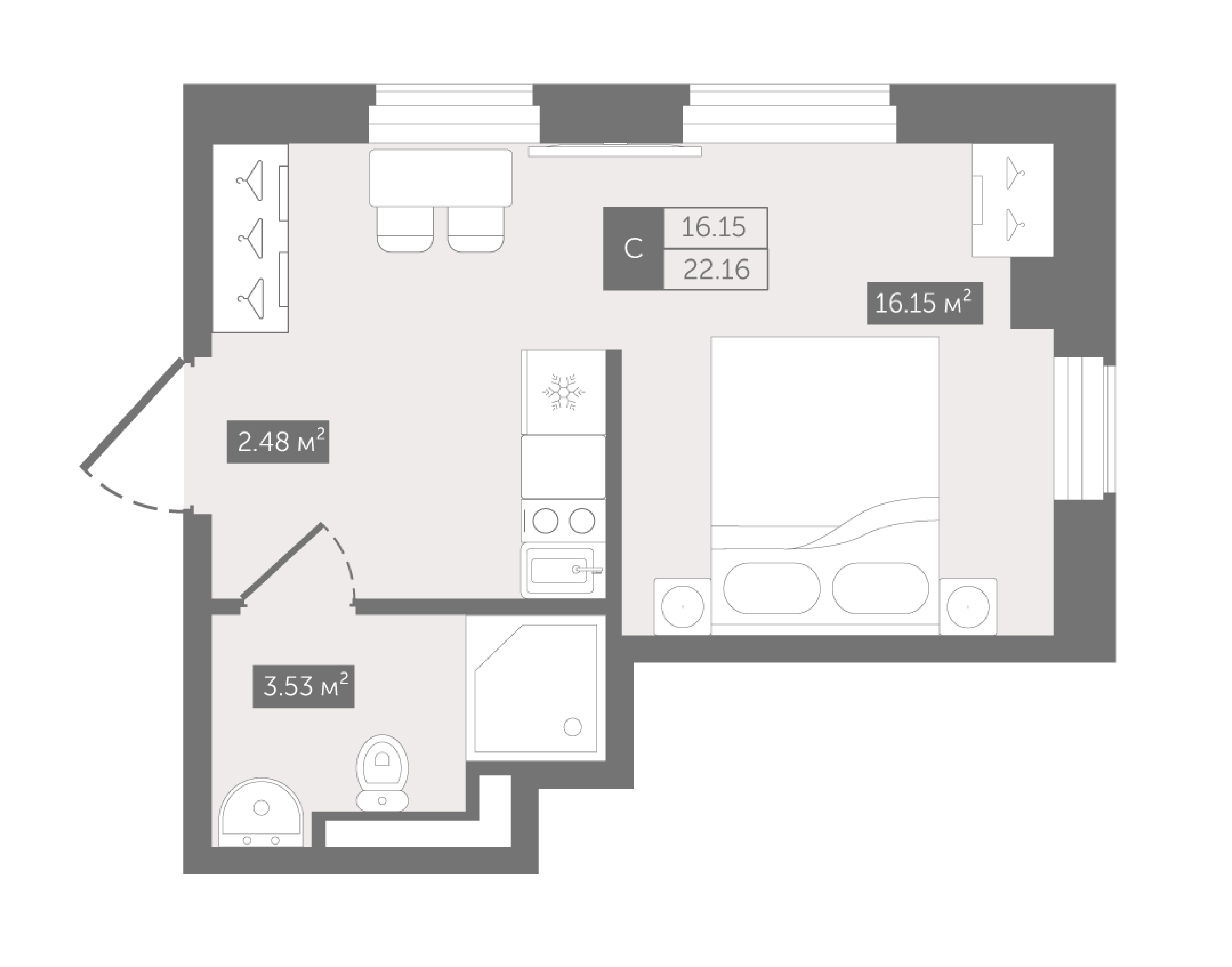 Студия 23 м2 в ЖК Зум Чёрная Речка корпус null этаж 3