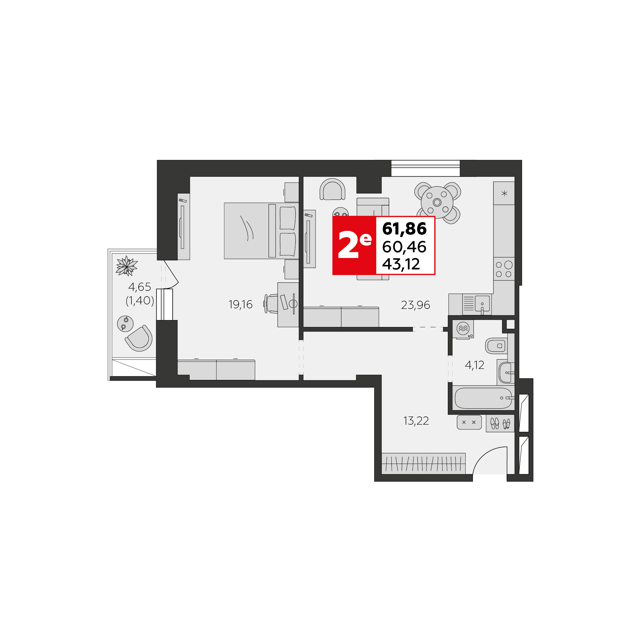 Студия 61 м2 в ЖК Высотка корпус null этаж 3