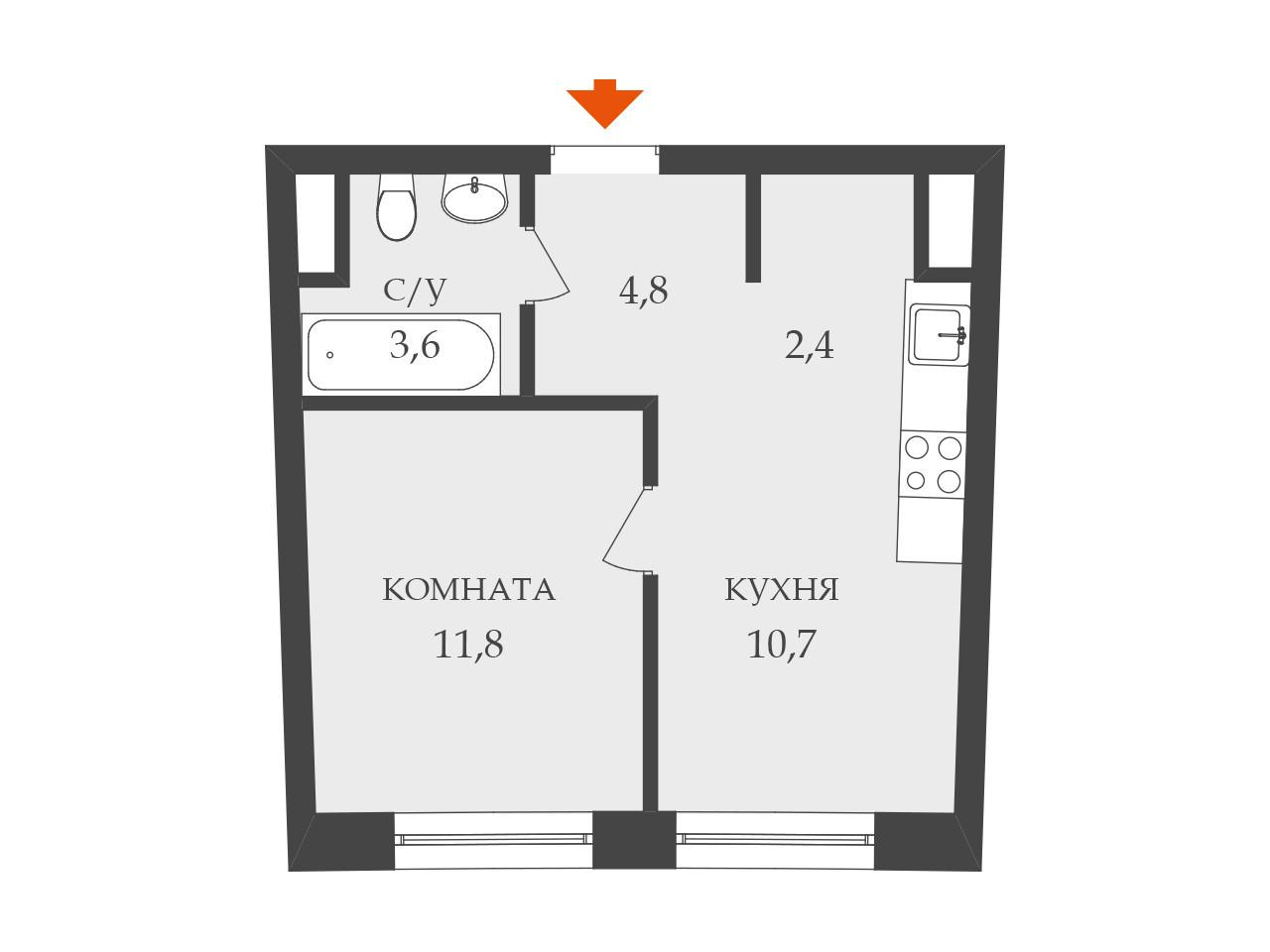 1-комнатная 33.5 м2 в ЖК undefined корпус null этаж 4
