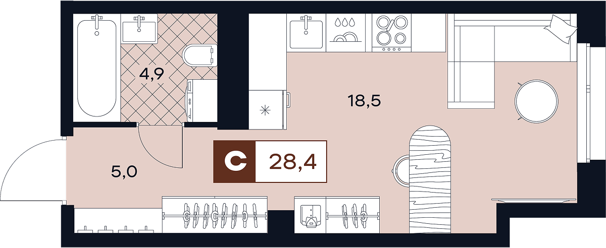 Студия 28 м2 в ЖК Юту корпус null этаж 6