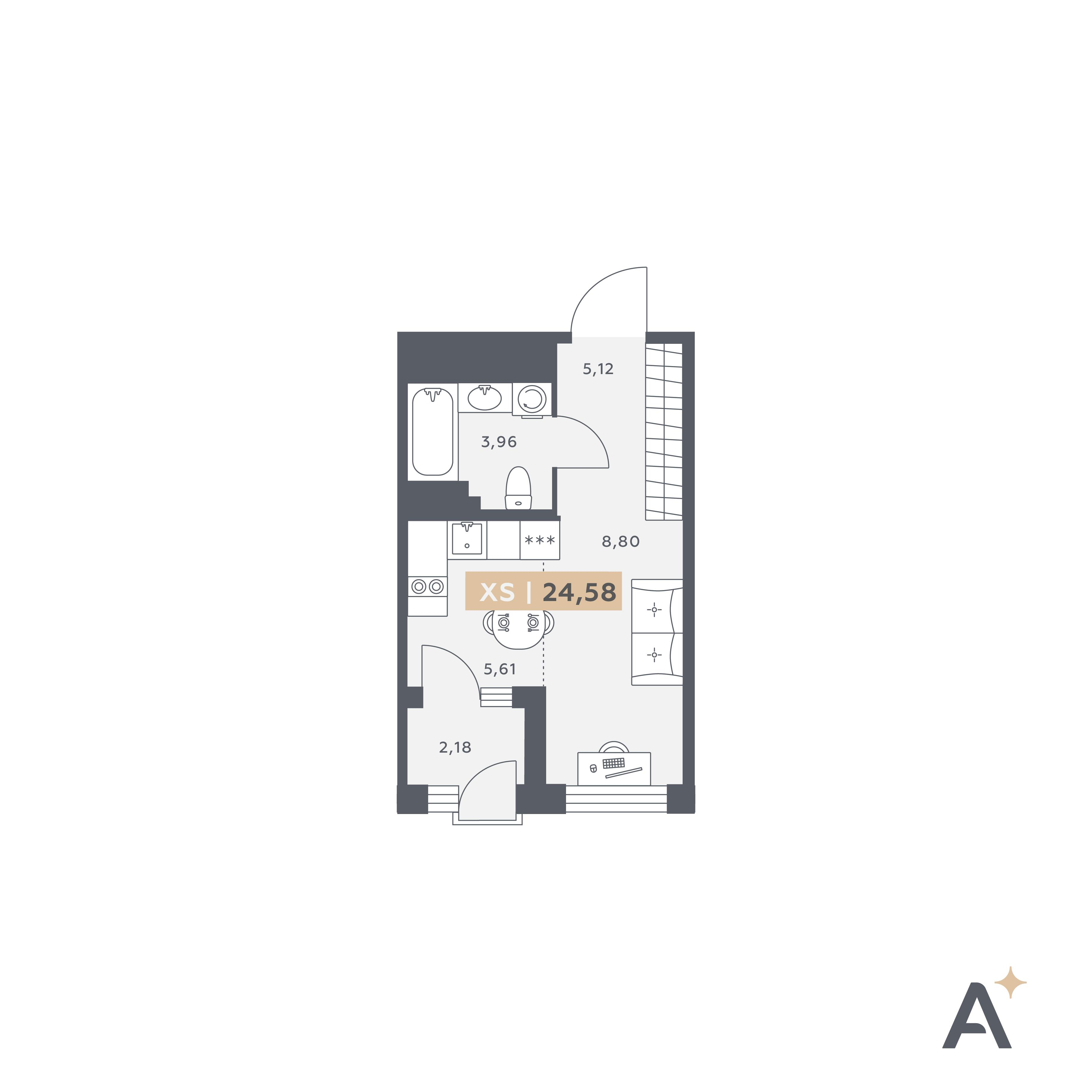 Студия 24 м2 в ЖК ORO by Akvilon корпус null этаж 9