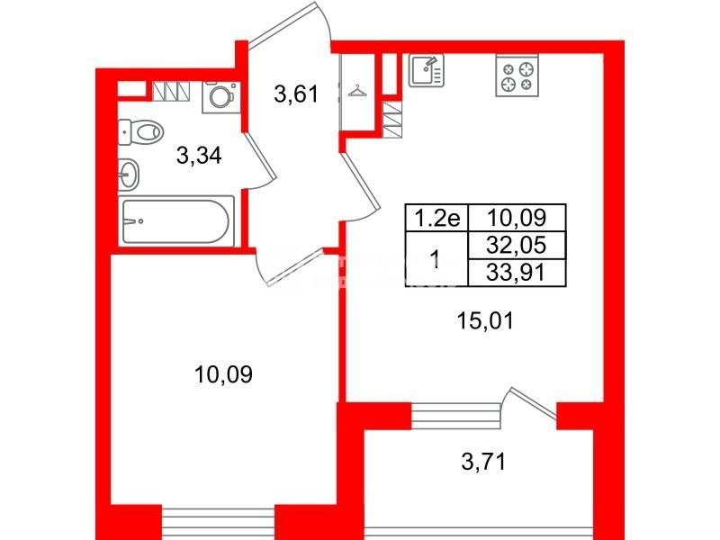 1-комнатная 32 м2 в ЖК Парадный ансамбль корпус null этаж 5