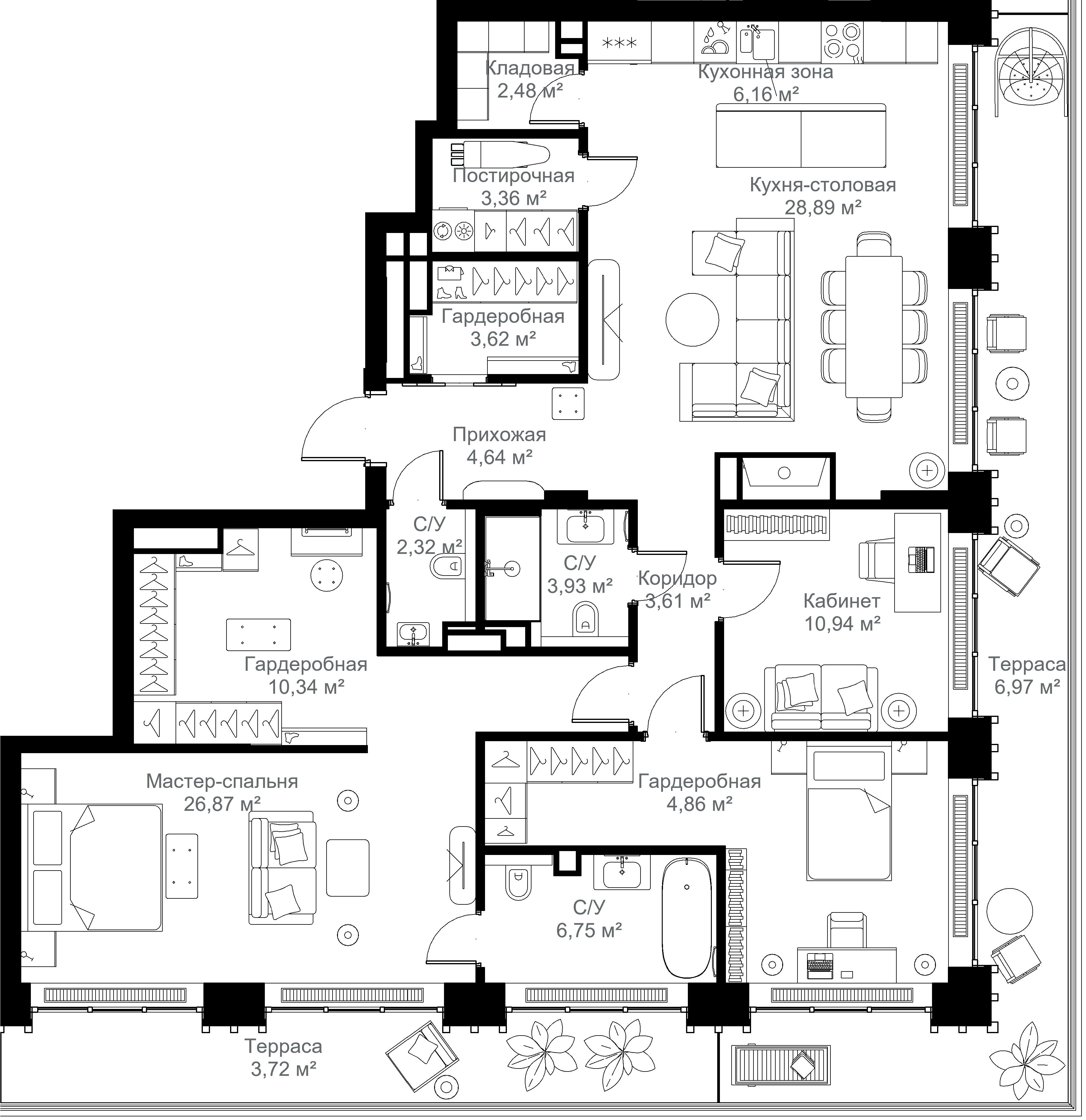 2-комнатная 142 м2 в ЖК МЫС корпус null этаж 7