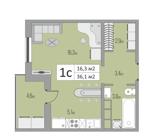 Студия 36.1 м2 в ЖК undefined корпус null этаж 10