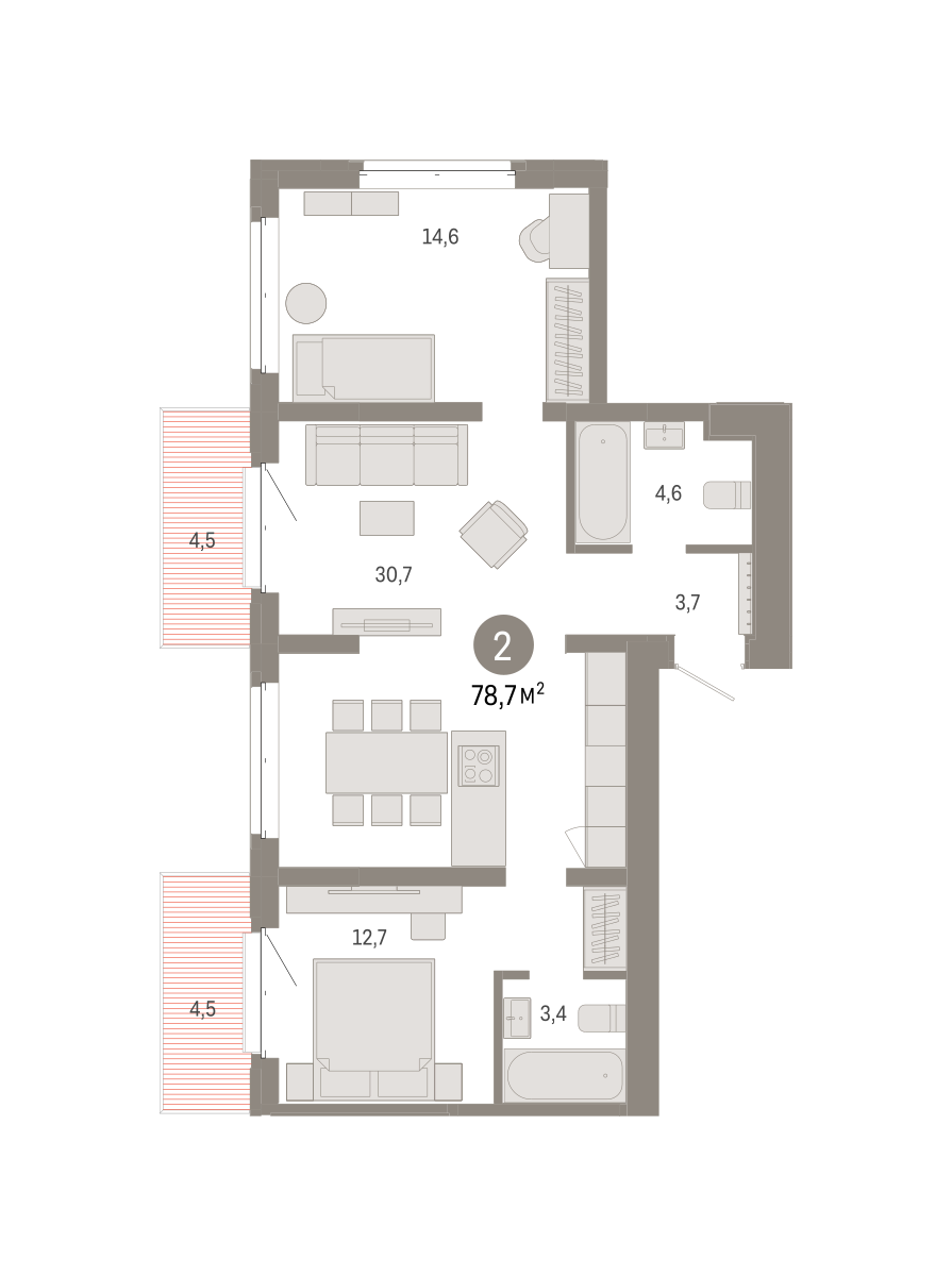 2-комнатная 78 м2 в ЖК Кварталы «На Минской» корпус null этаж 6