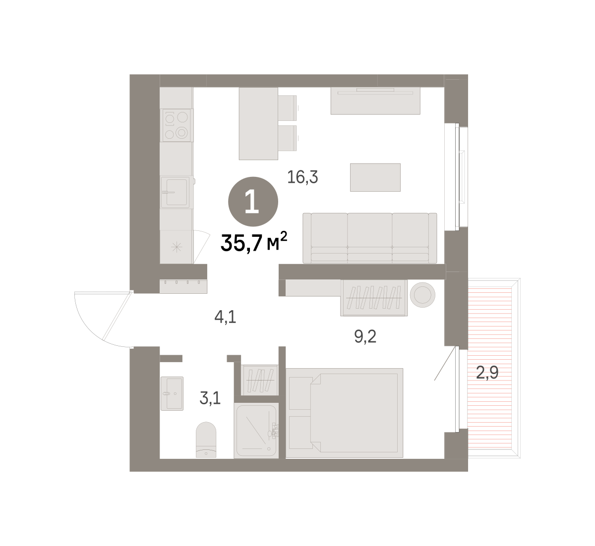 1-комнатная 35 м2 в ЖК Шишимская горка корпус null этаж 3