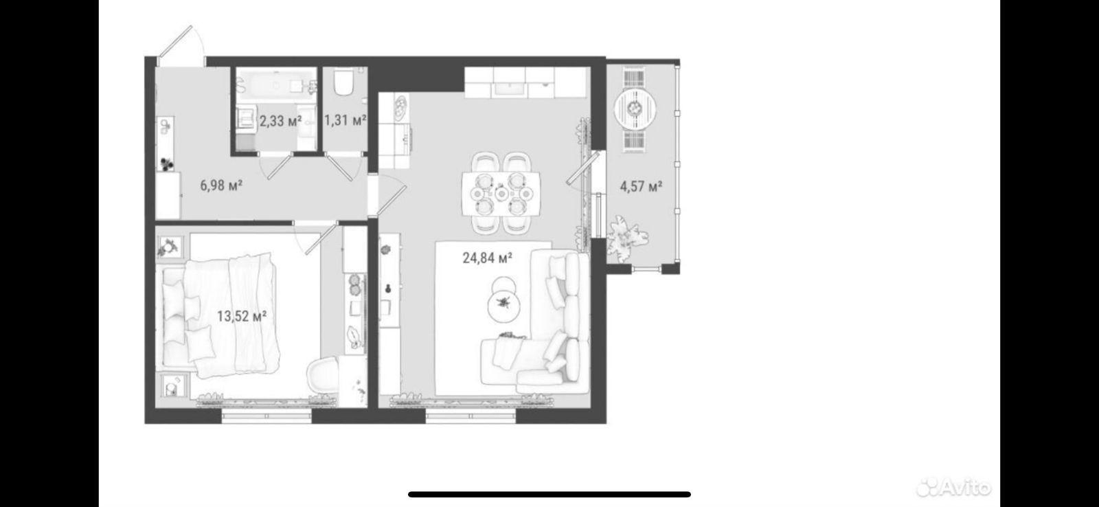 2-комнатная 49 м2 в ЖК undefined корпус null этаж 10