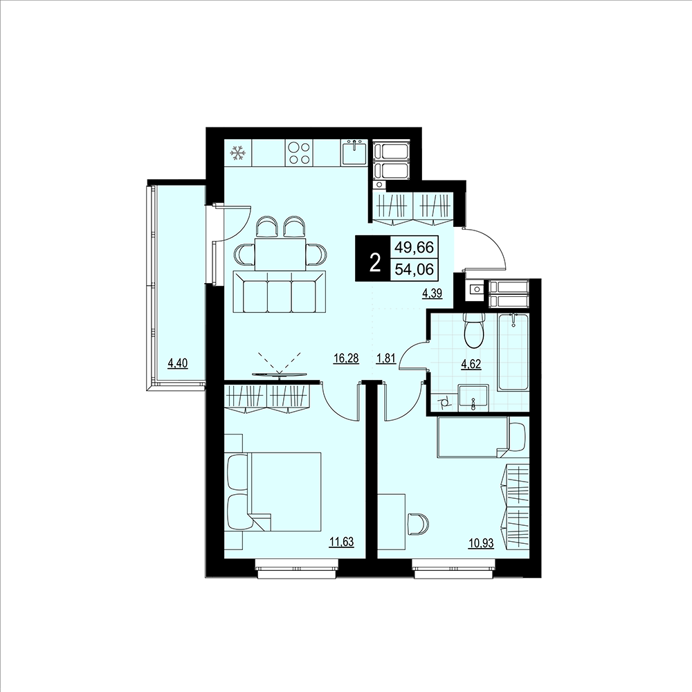 2-комнатная 51 м2 в ЖК Макрорайон Амград корпус null этаж 12