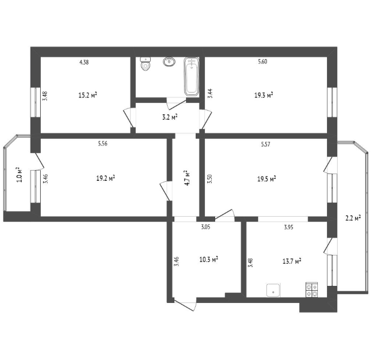 4-комнатная 111.2 м2 в ЖК undefined корпус null этаж 3