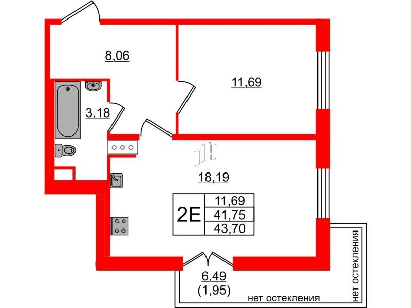 1-комнатная 43 м2 в ЖК Сертолово Парк корпус null этаж 7