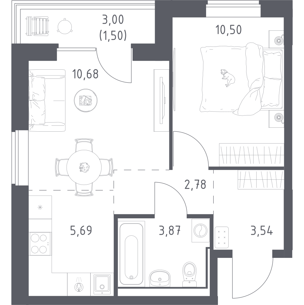 Студия 38 м2 в ЖК Прибрежный парк корпус null этаж 2