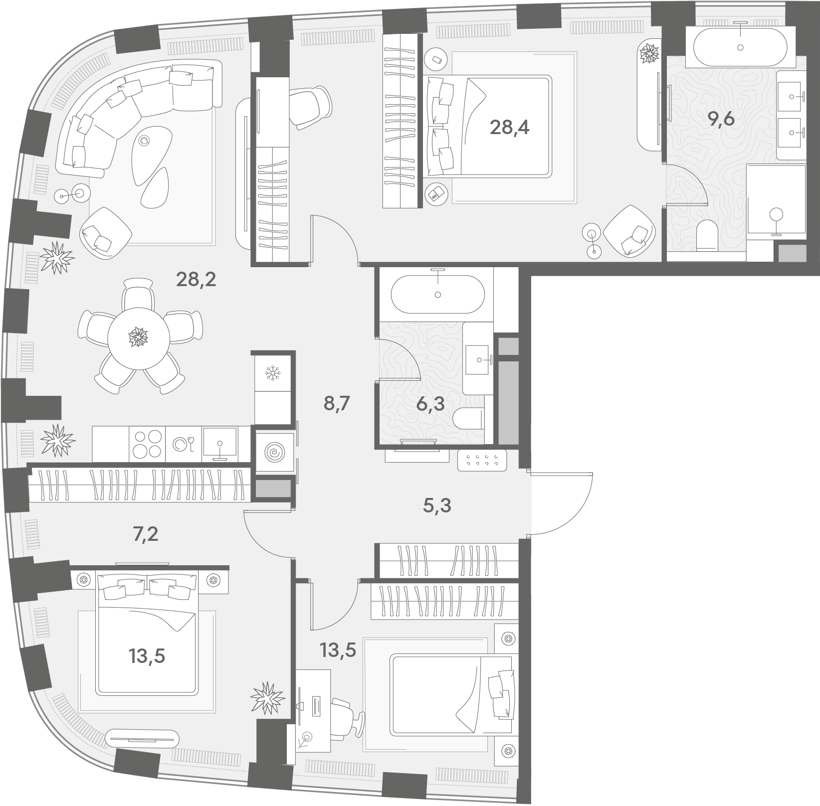 3-комнатная 120 м2 в ЖК Энигмия корпус null этаж 3