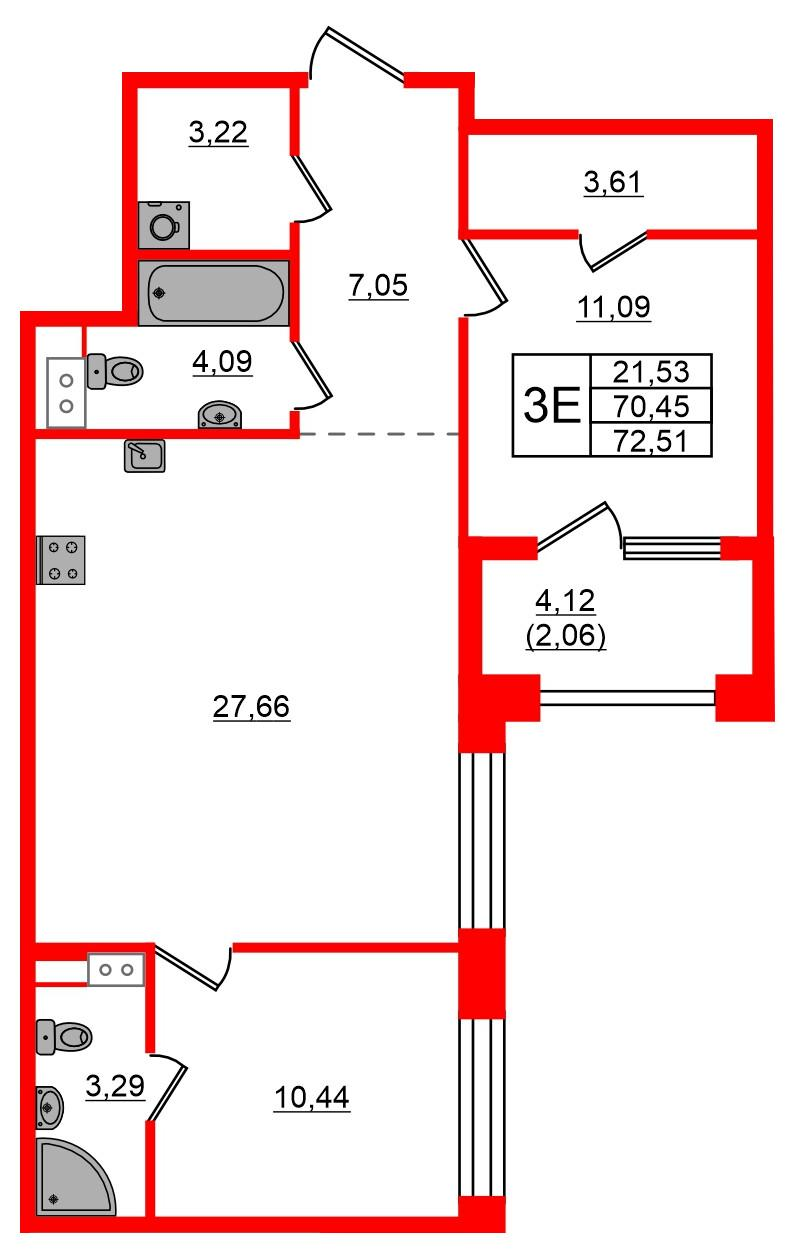 2-комнатная 72 м2 в ЖК Знатный корпус null этаж 7