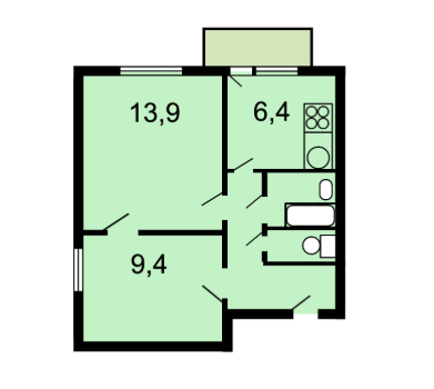 2-комнатная 38.9 м2 в ЖК undefined корпус null этаж 6