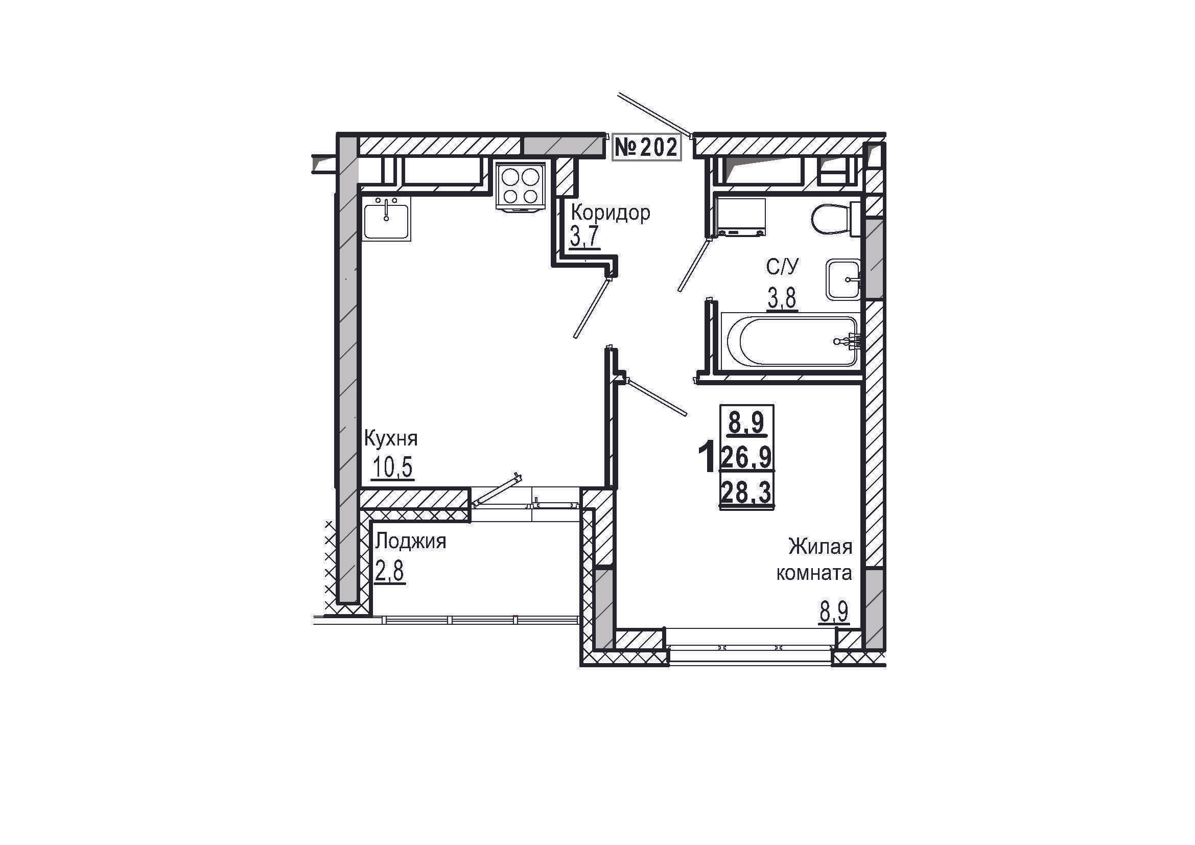 1-комнатная 28 м2 в ЖК Дом на Маяковского корпус null этаж 7