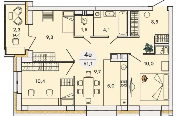 Студия 61 м2 в ЖК Кинетика корпус null этаж 15