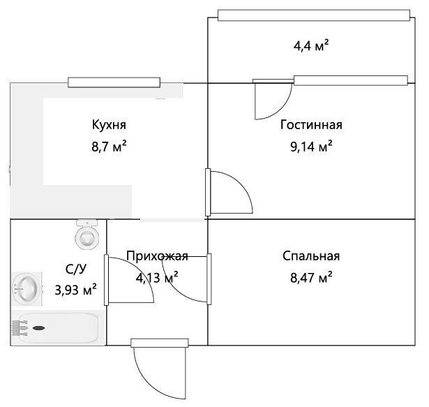 2-комнатная 33 м2 в ЖК undefined корпус null этаж 8