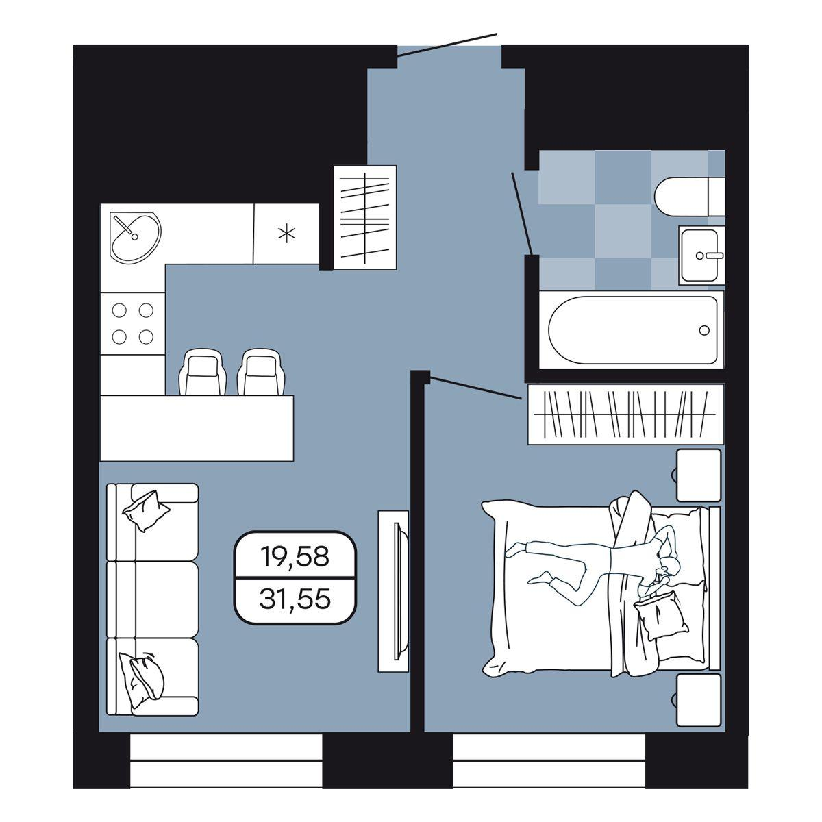 Студия 31 м2 в ЖК Парк Авеню корпус null этаж 15