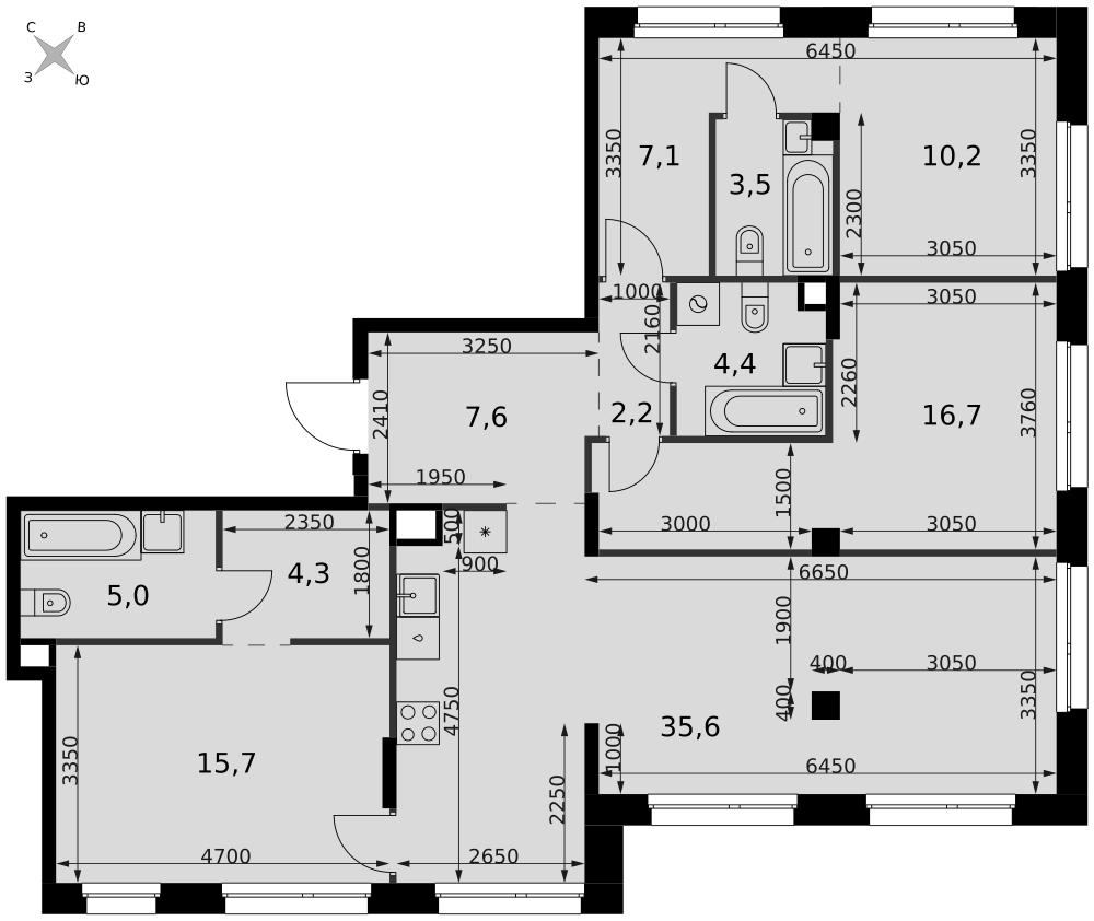 4-комнатная 112 м2 в ЖК Симоновский Вал корпус null этаж 23