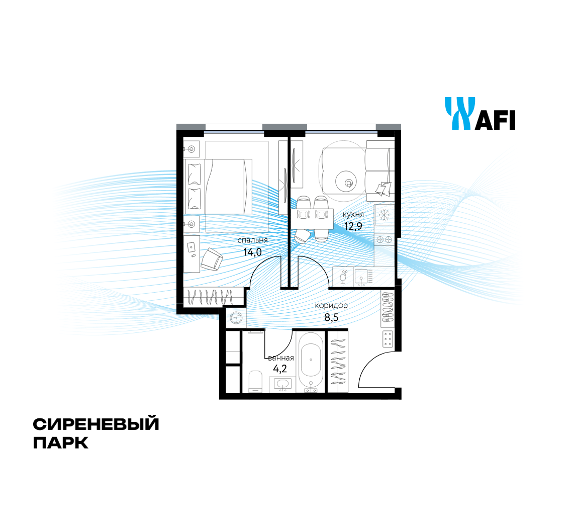1-комнатная 39 м2 в ЖК Сиреневый парк корпус null этаж 23