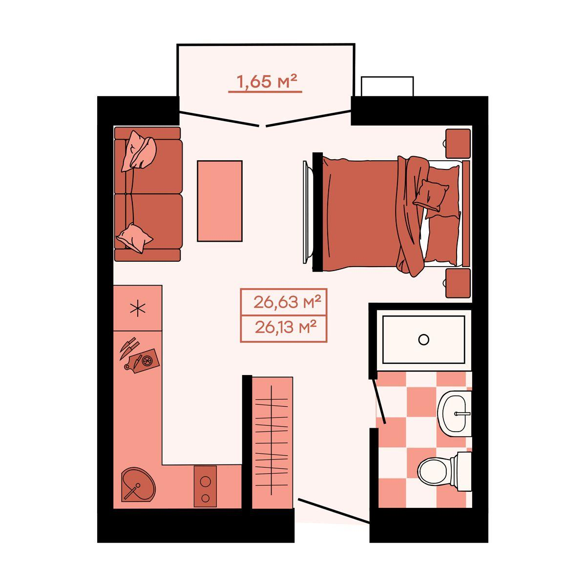 1-комнатная 26 м2 в ЖК Клубный корпус null этаж 1