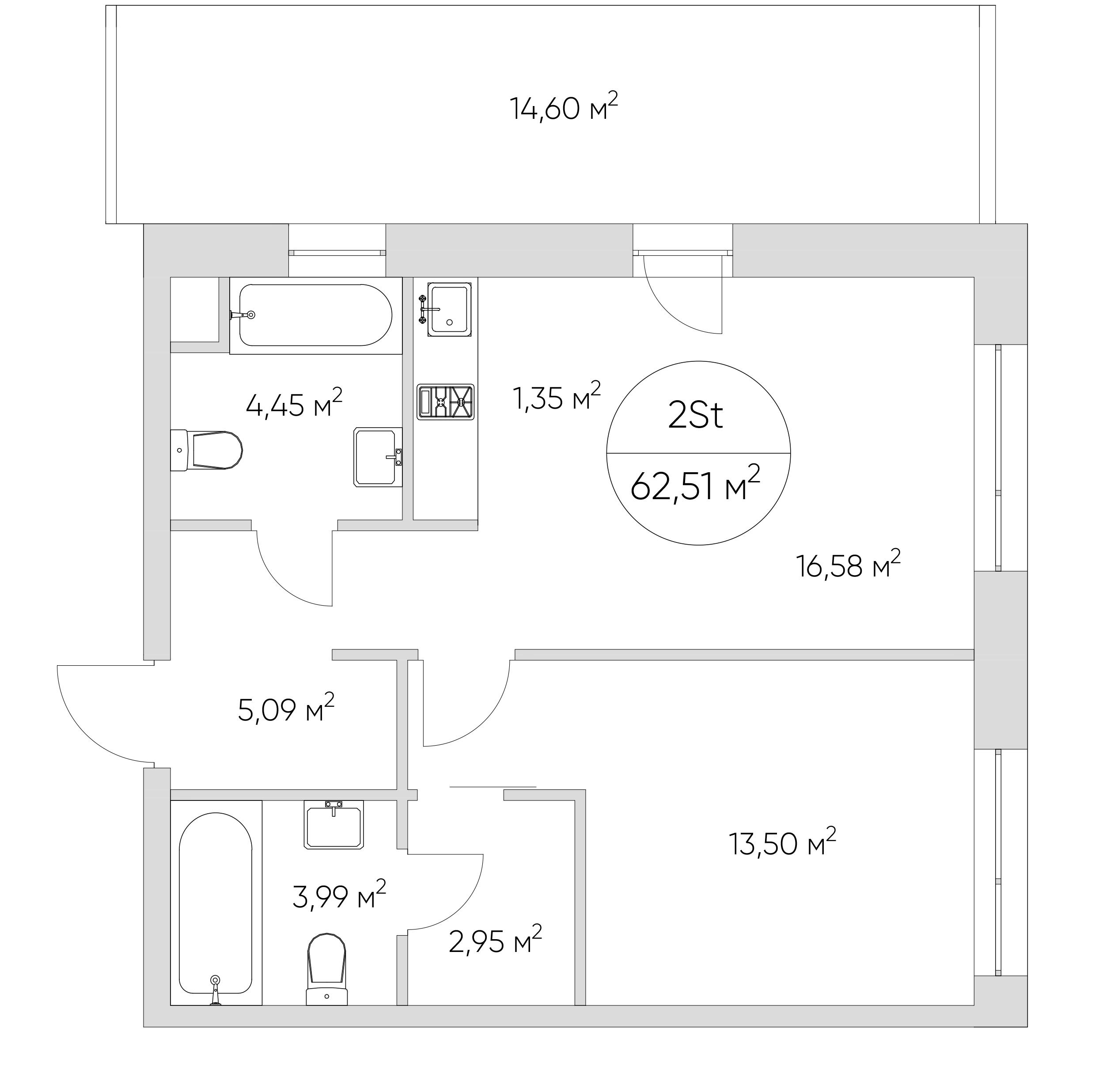 2-комнатная 61 м2 в ЖК N`ICE LOFT корпус null этаж 9