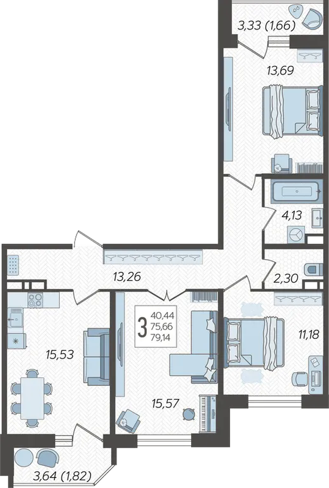2-комнатная 81.2 м2 в ЖК undefined корпус null этаж 11