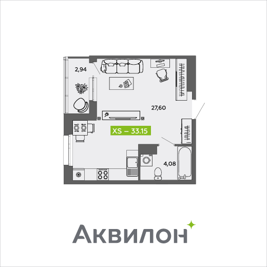 Студия 33 м2 в ЖК Аквилон MySky корпус null этаж 3