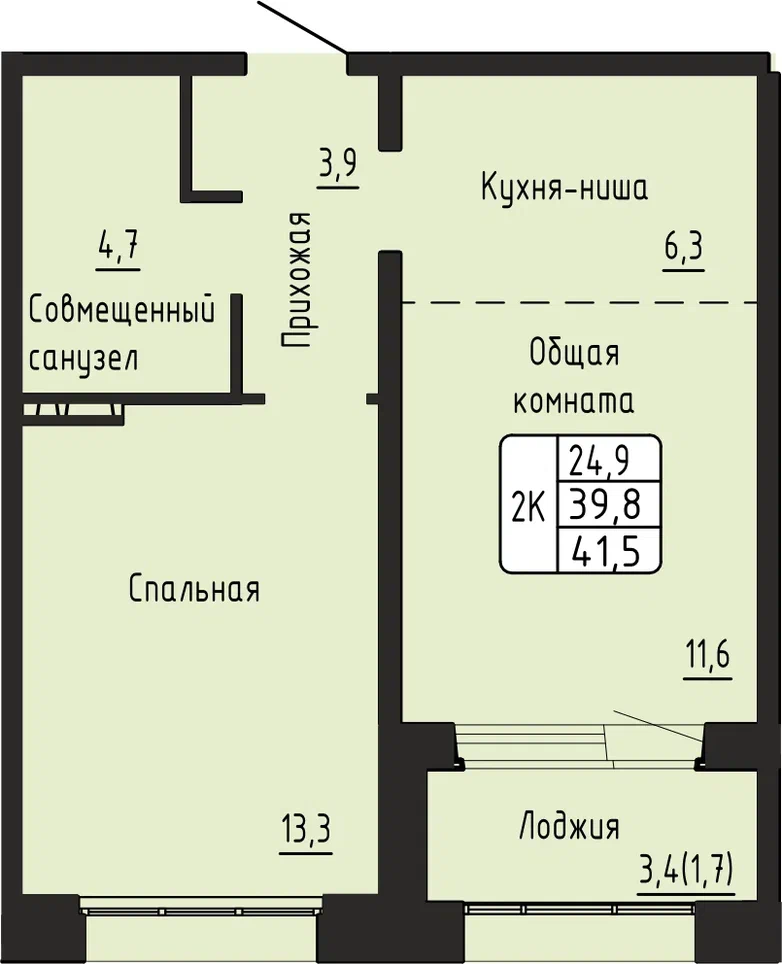2-комнатная 41 м2 в ЖК Гренландия корпус null этаж 14