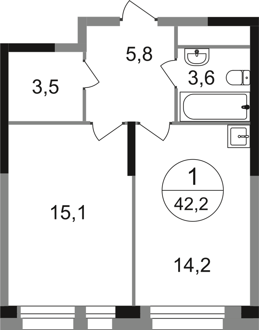 1-комнатная 42 м2 в ЖК Первый Московский корпус null этаж 3