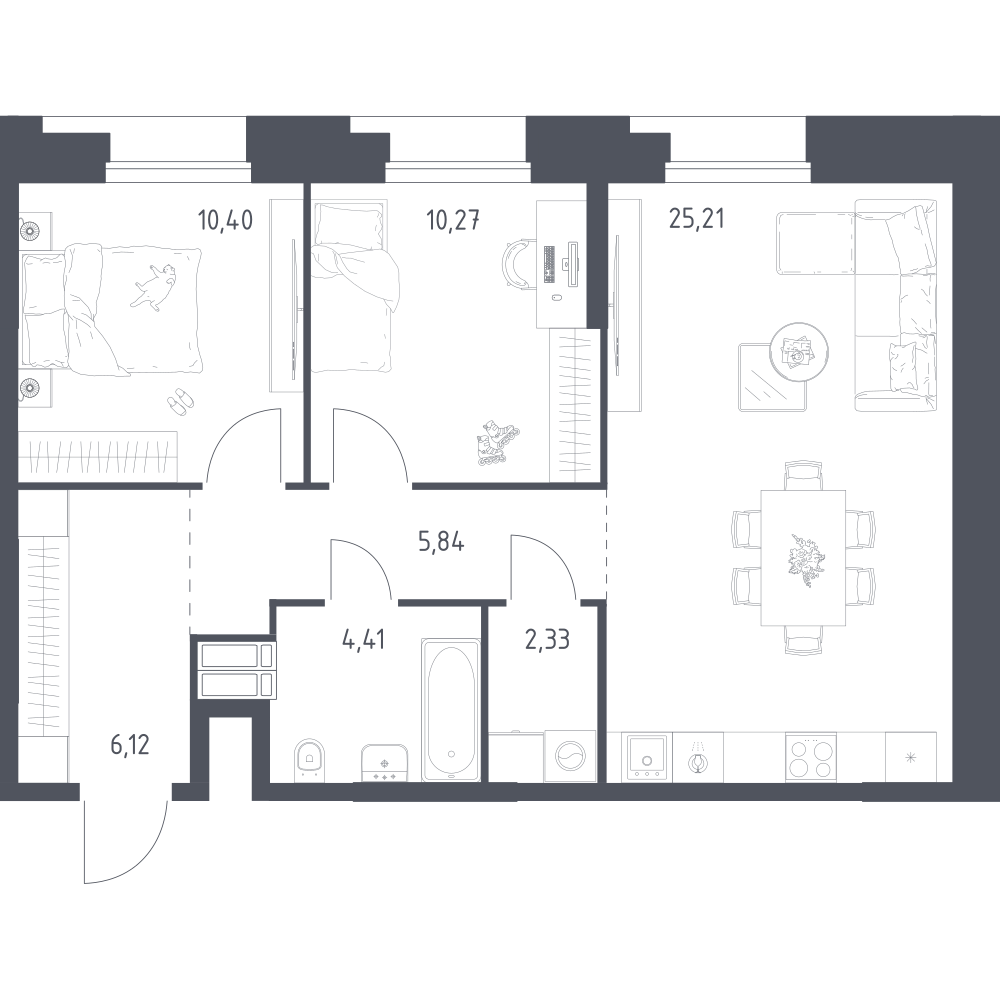 2-комнатная 64 м2 в ЖК Тропарево Парк корпус null этаж 5