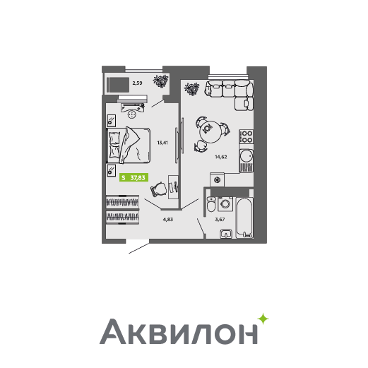 Студия 37 м2 в ЖК Аквилон CITY Towers корпус null этаж 10