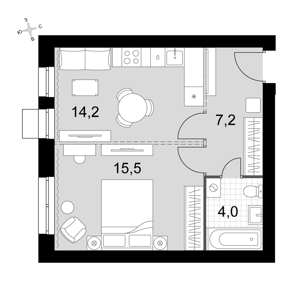 1-комнатная 40 м2 в ЖК Дубровицы Клаб корпус null этаж 4