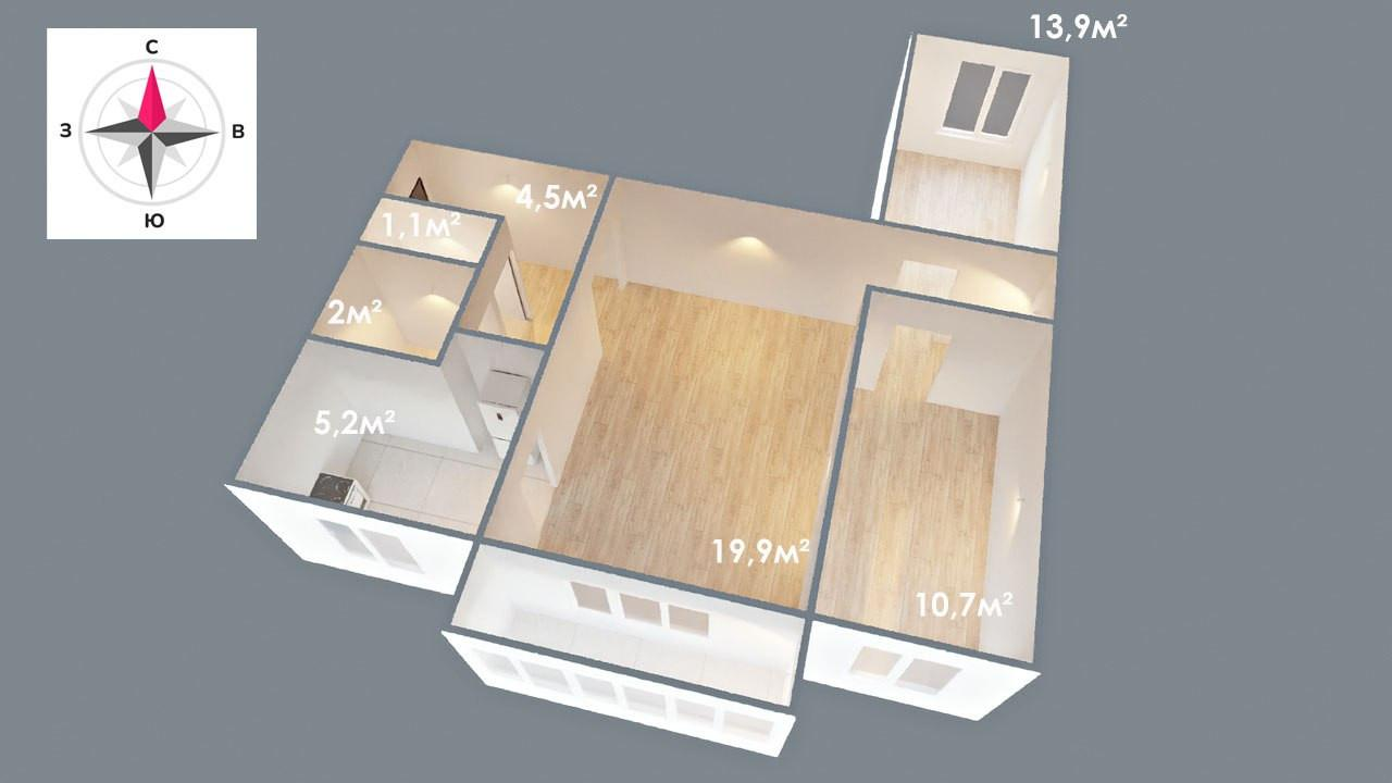 3-комнатная 58.8 м2 в ЖК undefined корпус null этаж 5