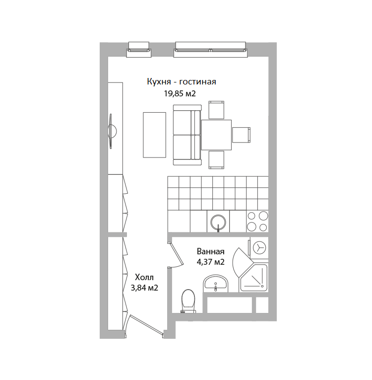 Студия 28 м2 в ЖК Адрес корпус null этаж 12