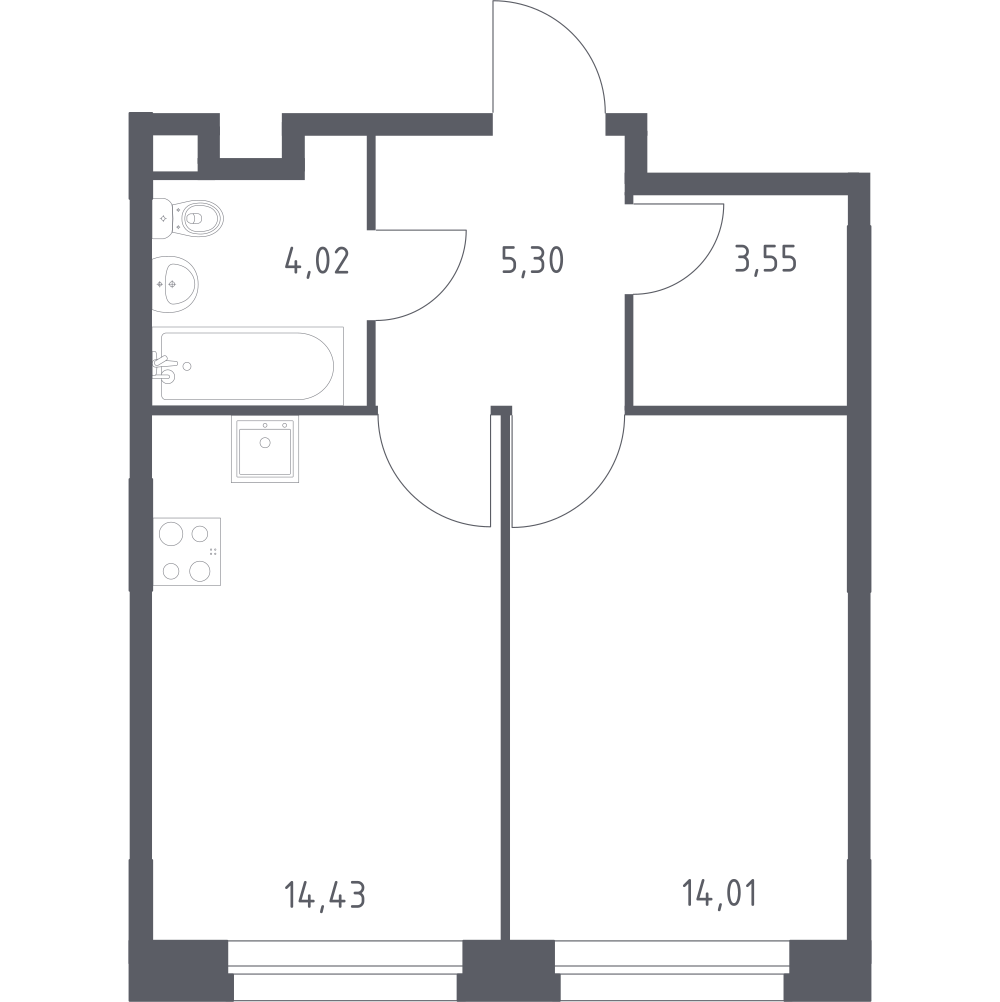 1-комнатная 41 м2 в ЖК Эко Бунино корпус null этаж 7