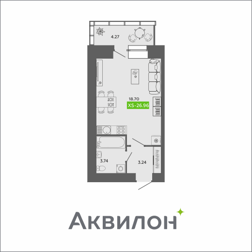 Студия 26 м2 в ЖК RIVER PARK-2 корпус null этаж 9