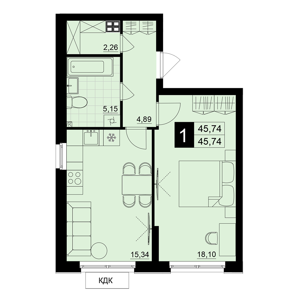 1-комнатная 45 м2 в ЖК Макрорайон Амград корпус null этаж 2