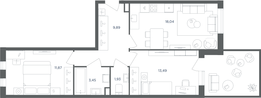 3-комнатная 58 м2 в ЖК Равновесие корпус null этаж 1