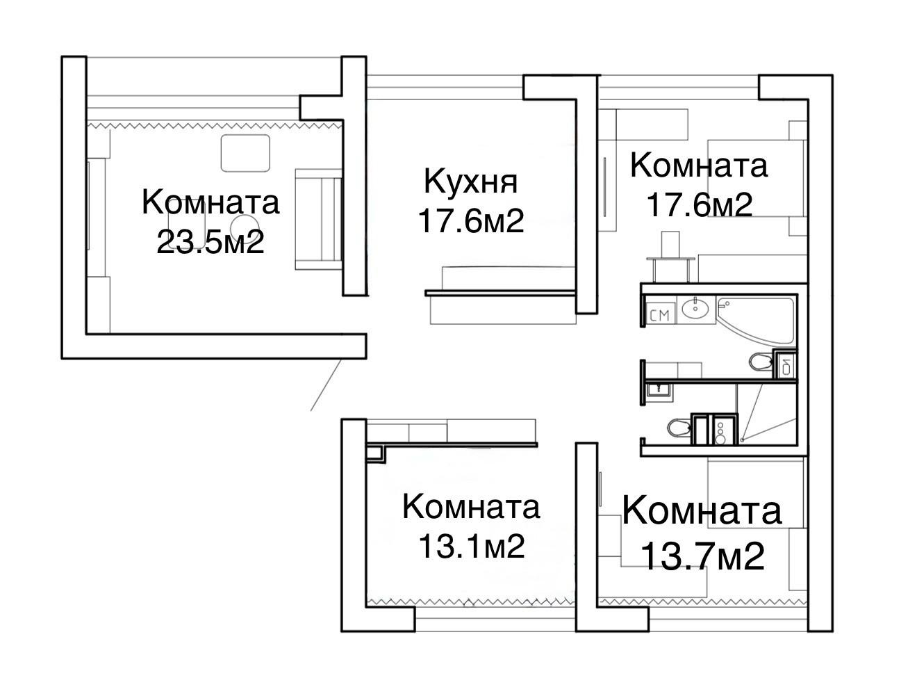 4-комнатная 120.5 м2 в ЖК undefined корпус null этаж 2