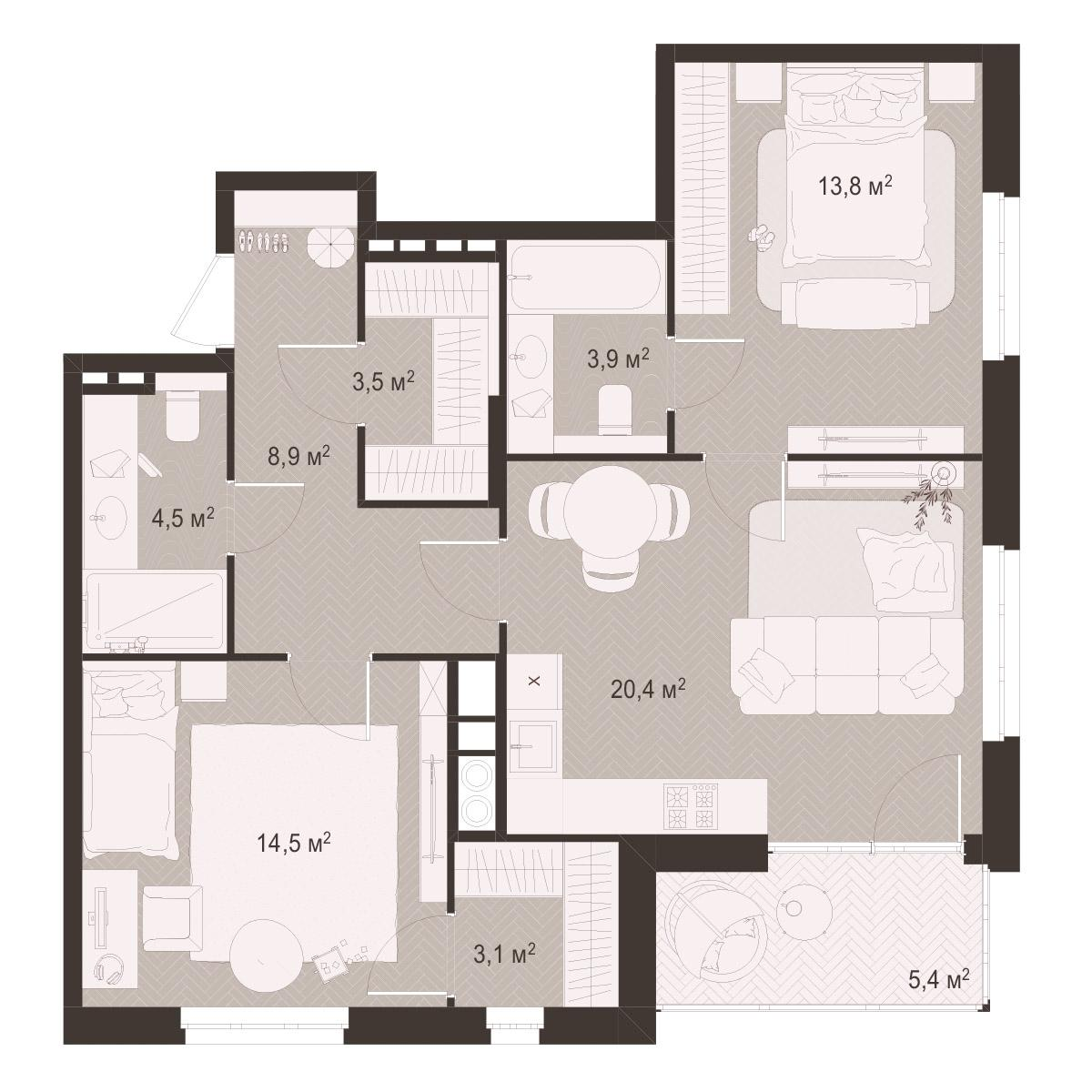 2-комнатная 78 м2 в ЖК Окская стрелка корпус null этаж 7