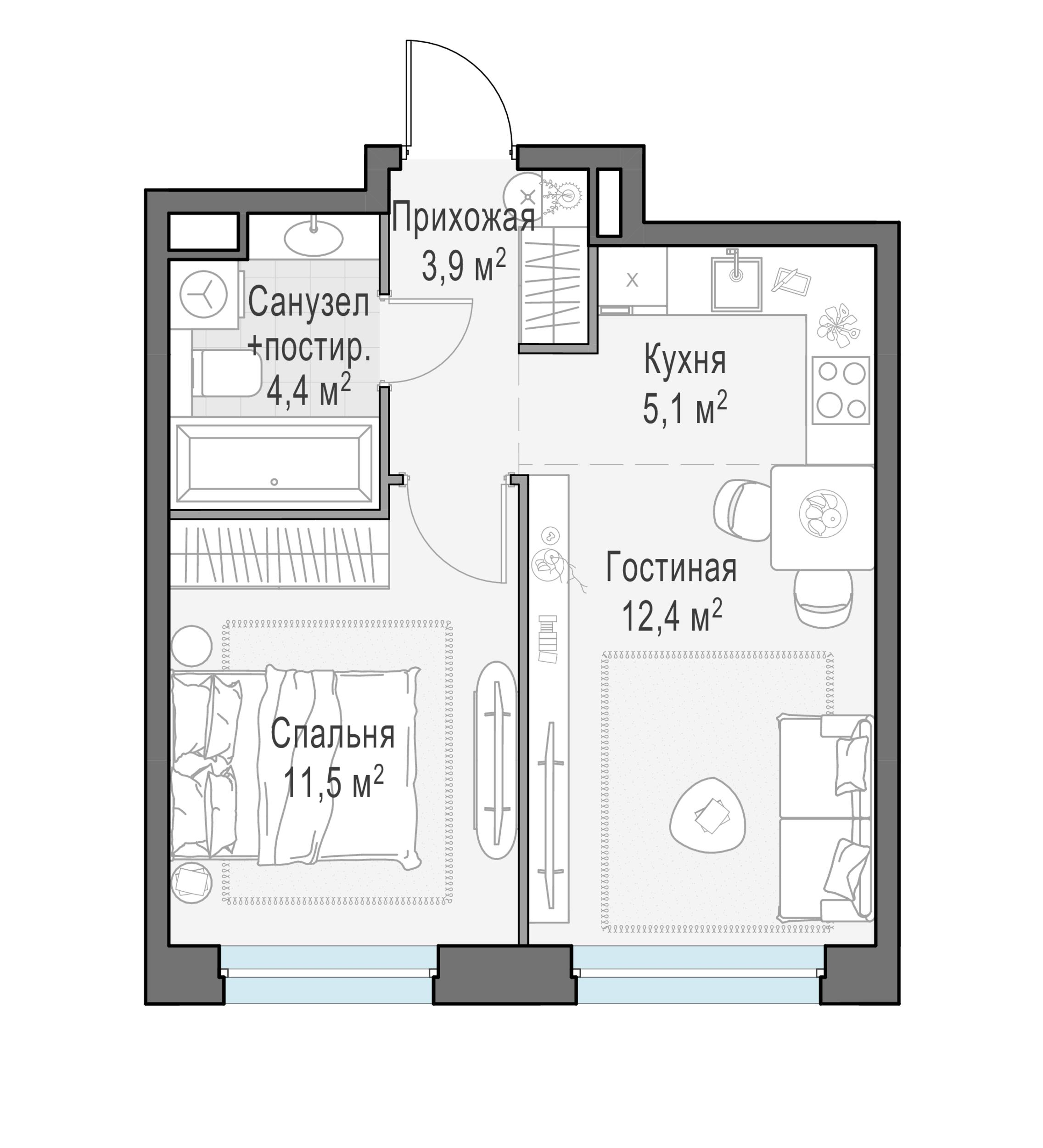 2-комнатная 37 м2 в ЖК Жилые кварталы «Белый Град» корпус null этаж 15