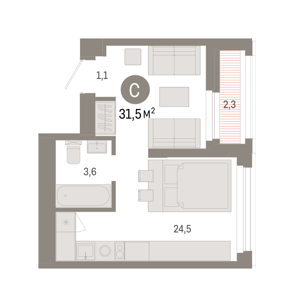 Студия 31 м2 в ЖК Зарека корпус null этаж 13