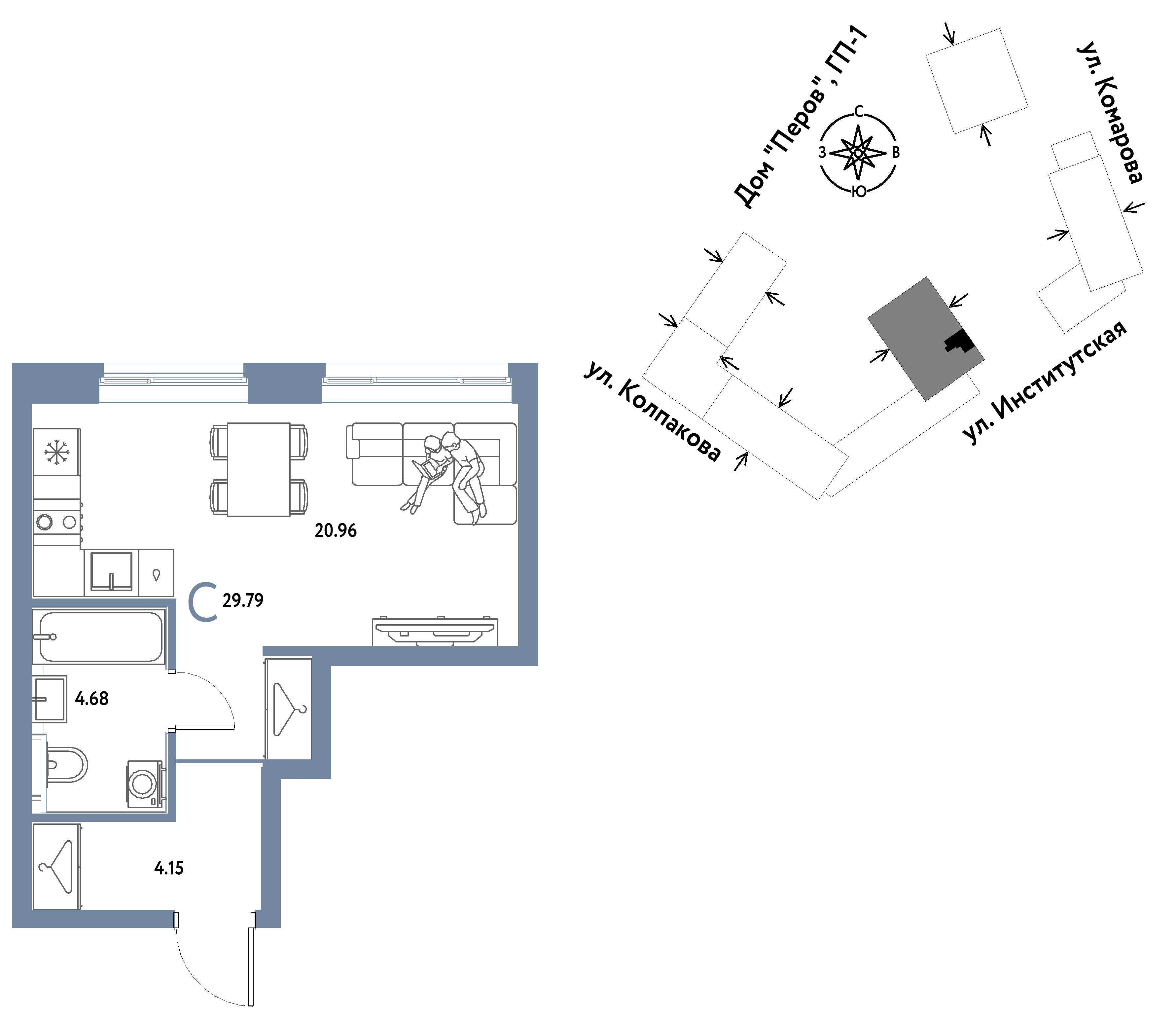 Студия 29 м2 в ЖК Страна.Парковая корпус null этаж 13