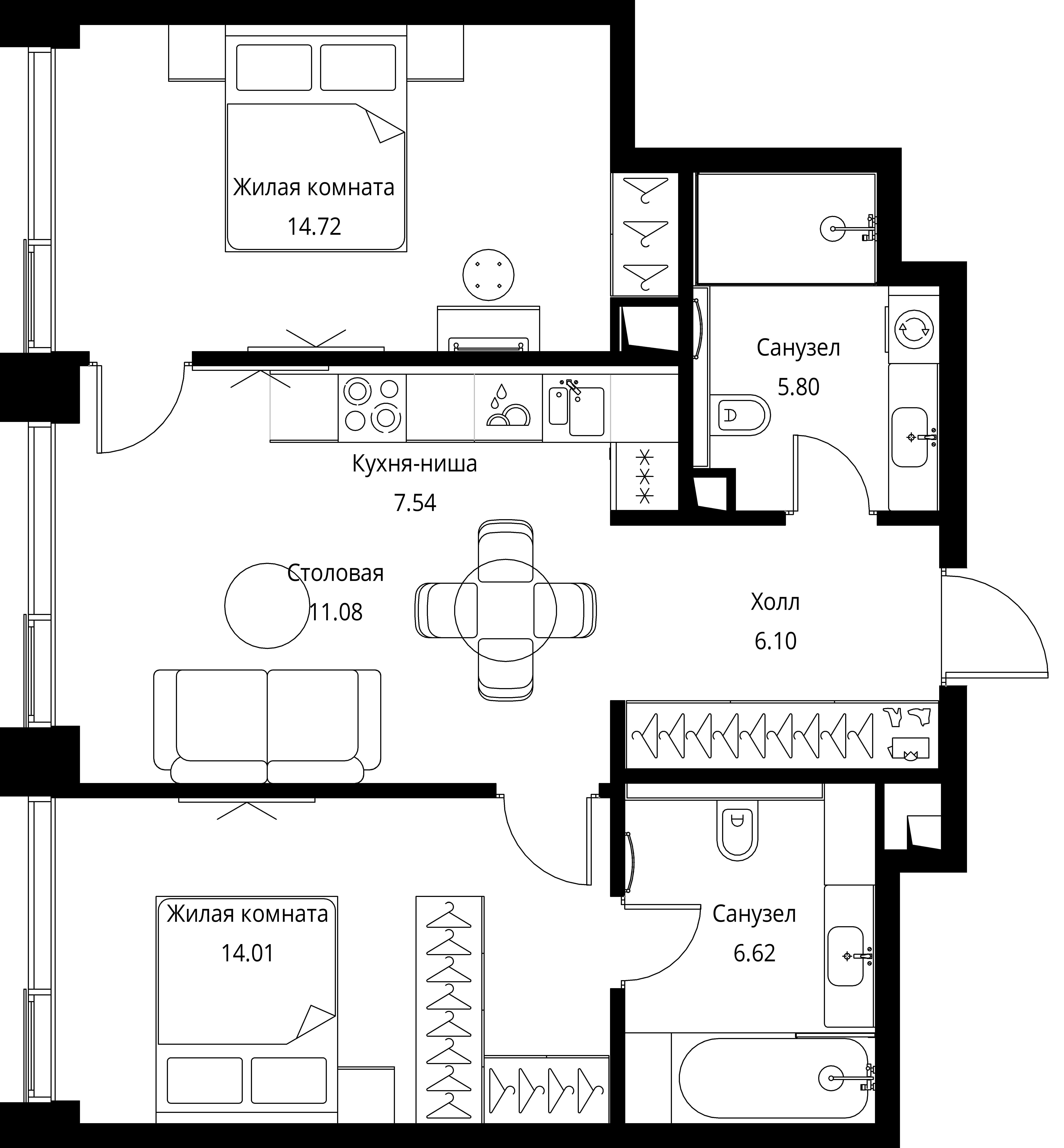 2-комнатная 65 м2 в ЖК CITY BAY корпус null этаж 13